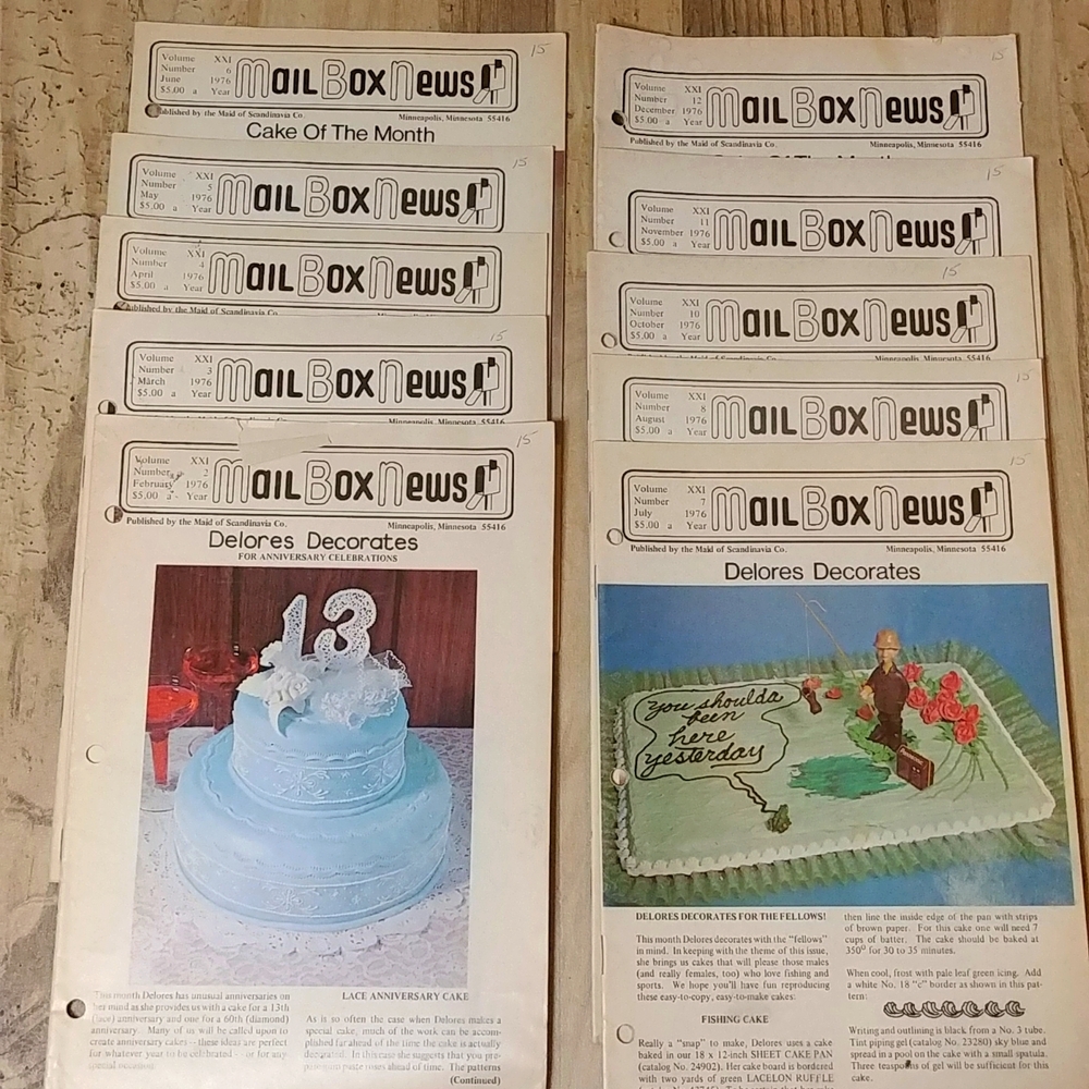 1976 Mail Box News Vintage Cake Design Magazines 10 Copies